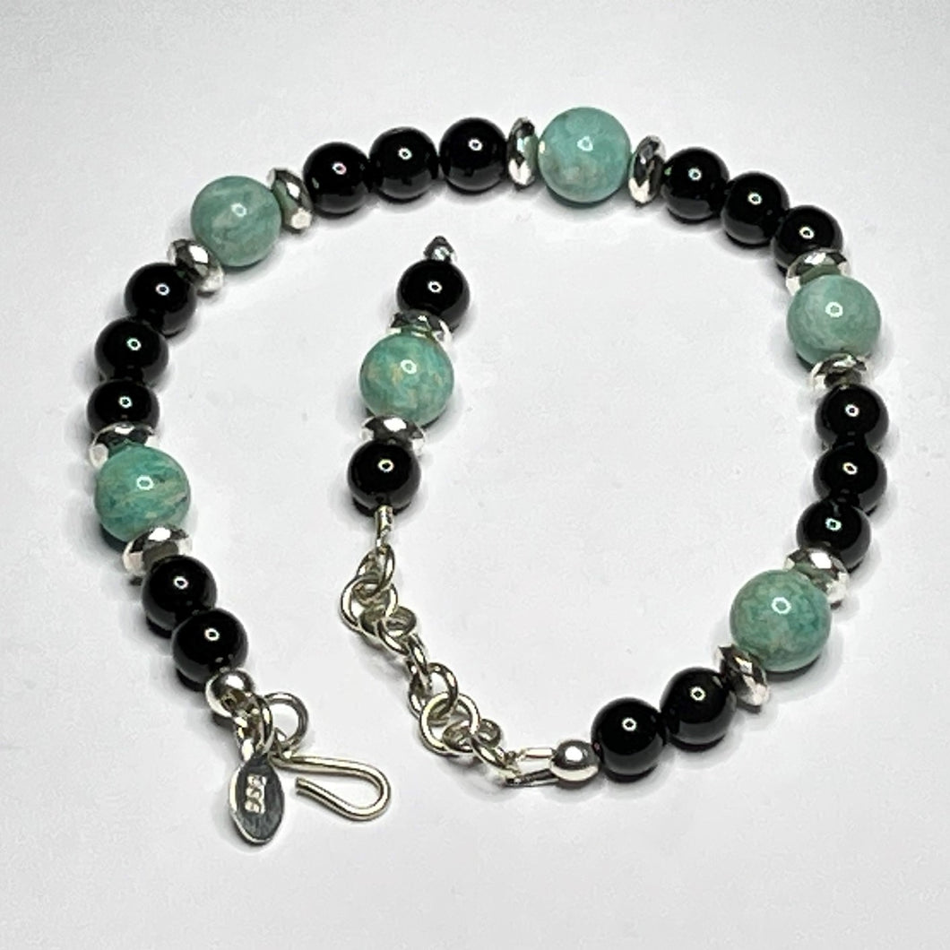 Soothing Black Onyx and Amazonite Gemstone Bead Bracelet