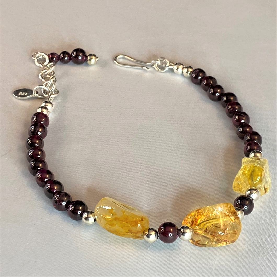 Citrine Nuggets and Red Garnet Gemstone Bracelet