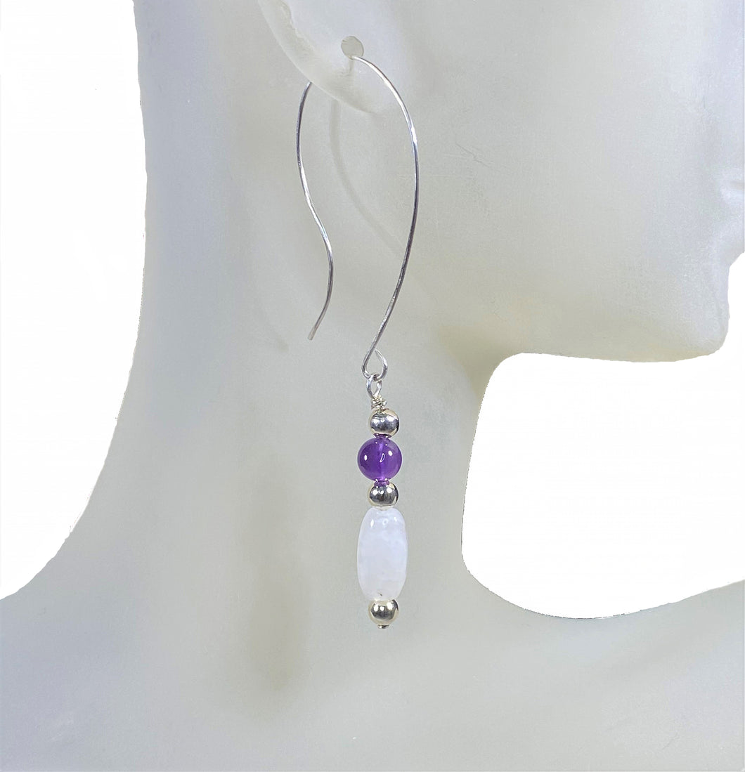 Amethyst and Moonstone Earrings with Argentium Sterling Silver Nickel Free Ear Wires