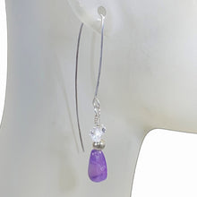 Load image into Gallery viewer, Amethyst and Herkimer Diamond Earrings with Argentium Ear Wires for Sensitive Ears
