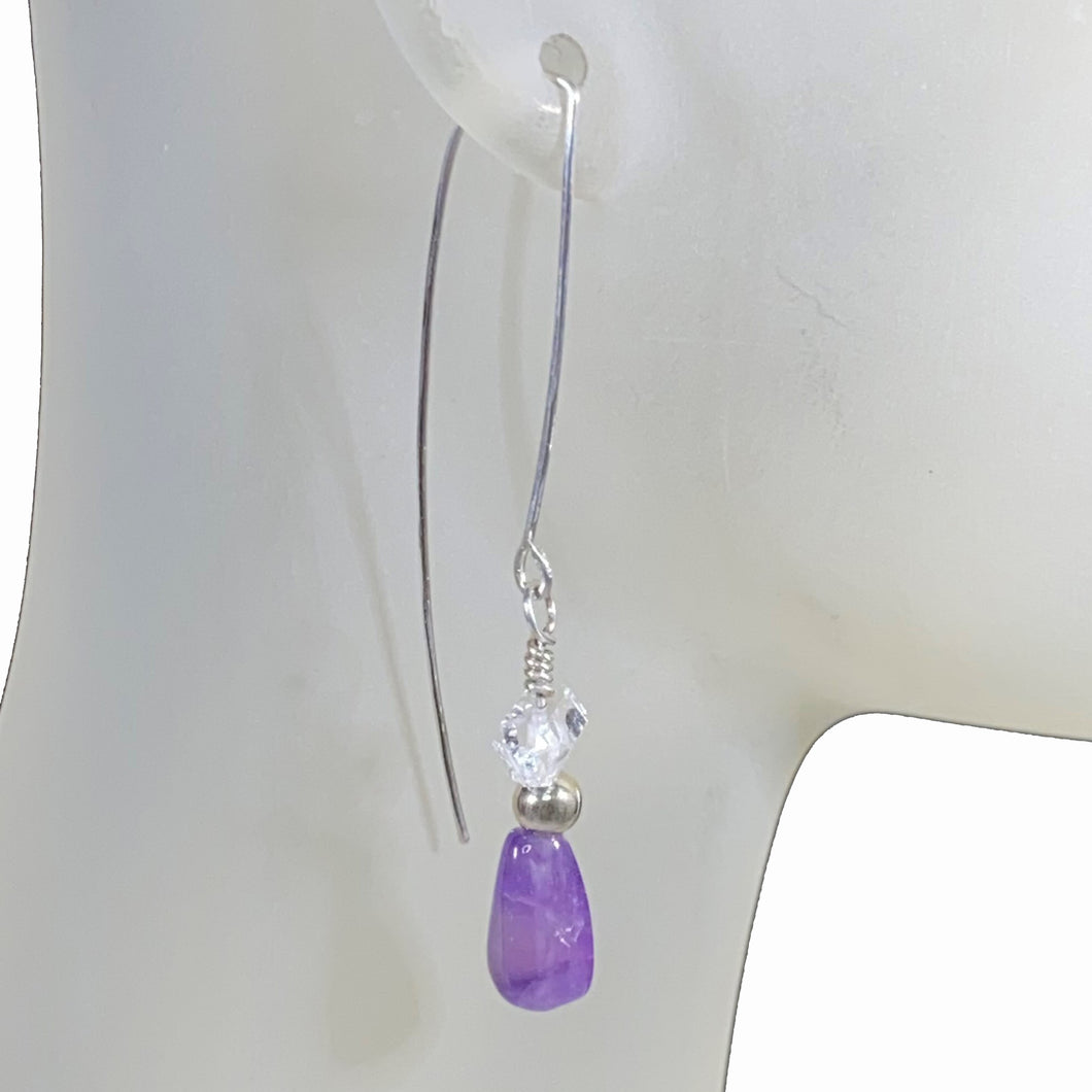 Amethyst and Herkimer Diamond Earrings with Argentium Ear Wires for Sensitive Ears