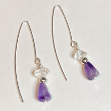 Load image into Gallery viewer, Amethyst and Herkimer Diamond Earrings with Argentium Ear Wires for Sensitive Ears
