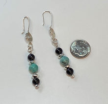 Load image into Gallery viewer, Amazonite and Black Onyx Earrings for Sensitive Ears
