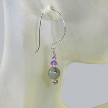 Load image into Gallery viewer, Labradorite, Amethyst and Argentium 935 Sterling Silver Earrings
