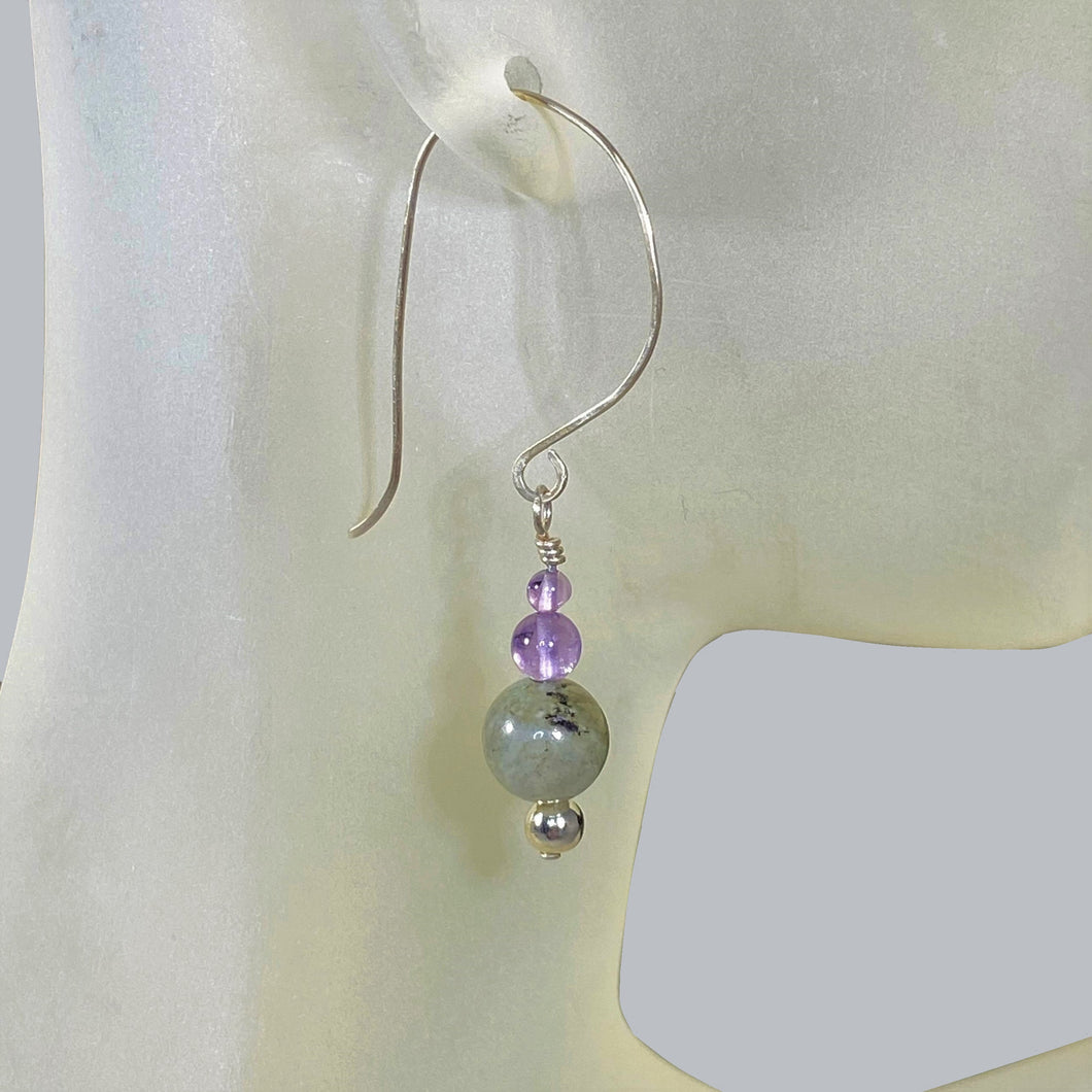 Labradorite, Amethyst and Argentium 935 Sterling Silver Earrings