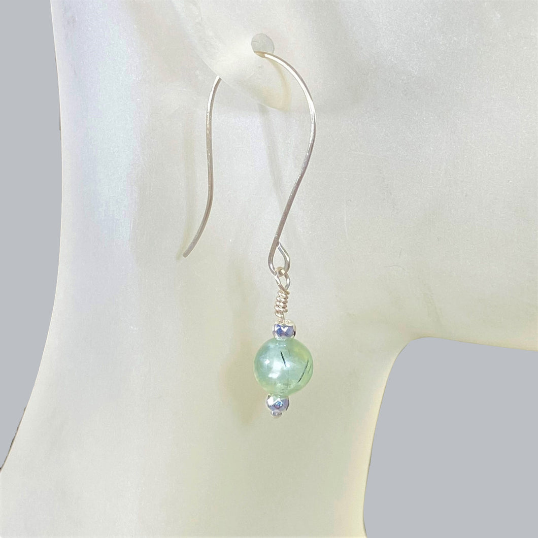 Prehnite with Epidote Earrings with Argentium .935 Sterling Silver Ear Wires for Sensitive Ears