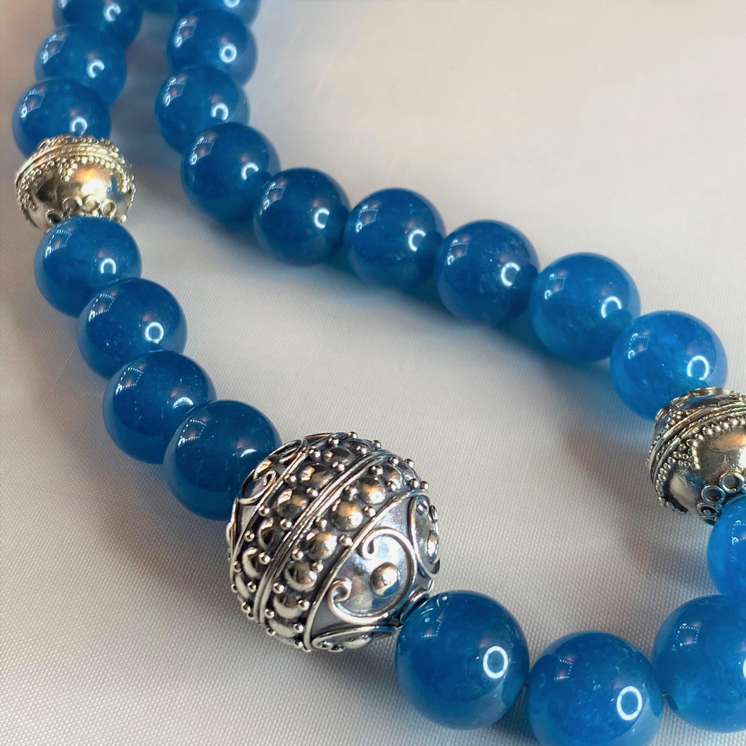 Apatite and Vintage Bali Sterling Silver Bead Necklace