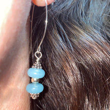 Load image into Gallery viewer, Aquamarine, Vintage Bali Sterling with Nickel Free Argentium Sterling Earrings for Sensitive Ears
