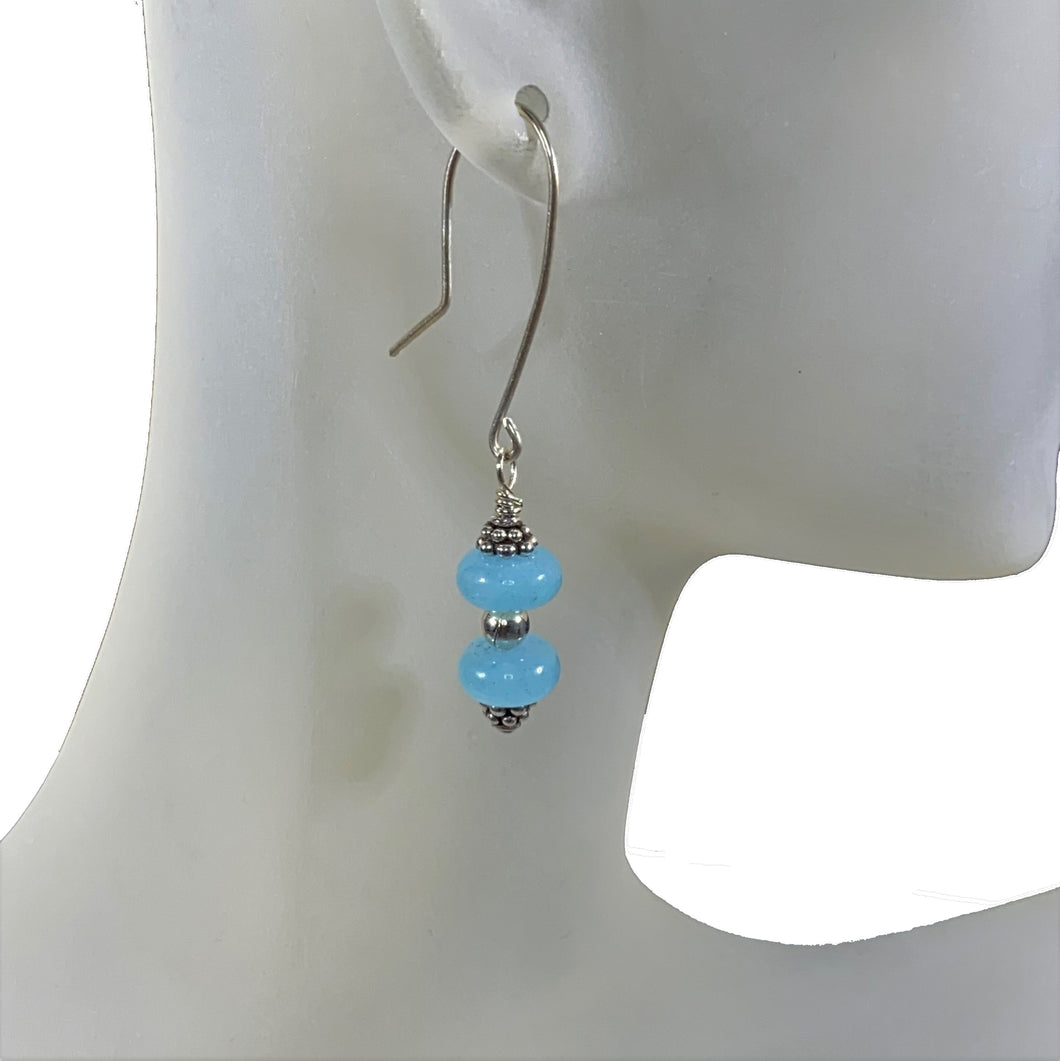 Aquamarine, Vintage Bali Sterling with Nickel Free Argentium Sterling Earrings for Sensitive Ears