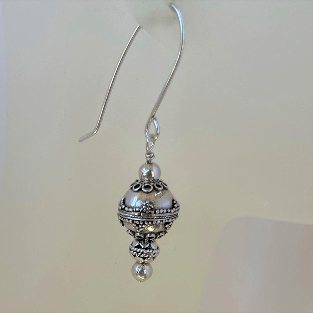 Vintage Sterling Bali Bead Earrings with Nickel Free Argentium Sterling Silver Ear Wires