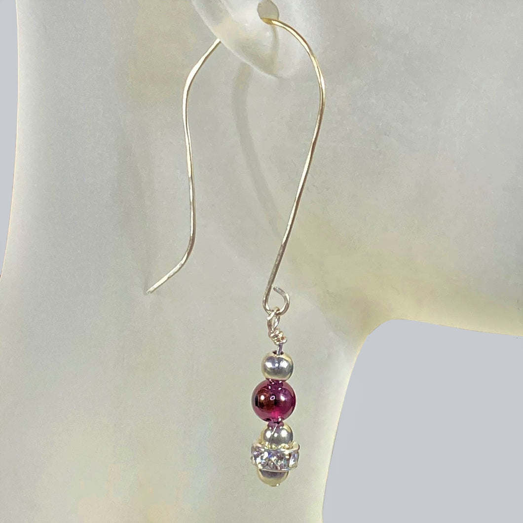 White Zircon and Red Garnet Earrings with Nickel Free Argentium Ear Wires