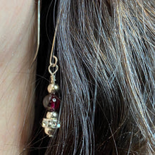 Load image into Gallery viewer, White Zircon and Red Garnet Earrings with Nickel Free Argentium Ear Wires
