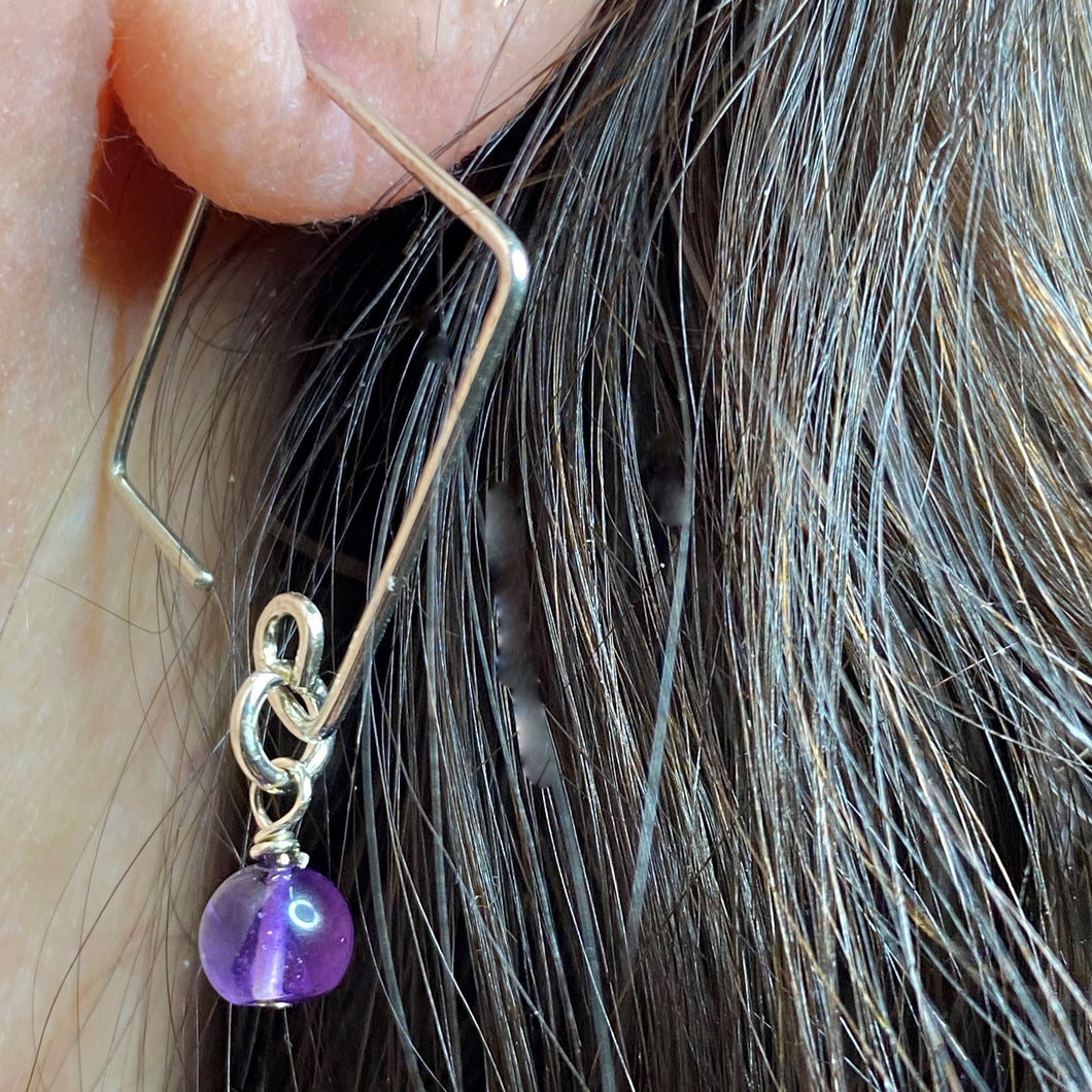 Amethyst Bead on Argentium .935 Sterling Silver Square Ear Wires