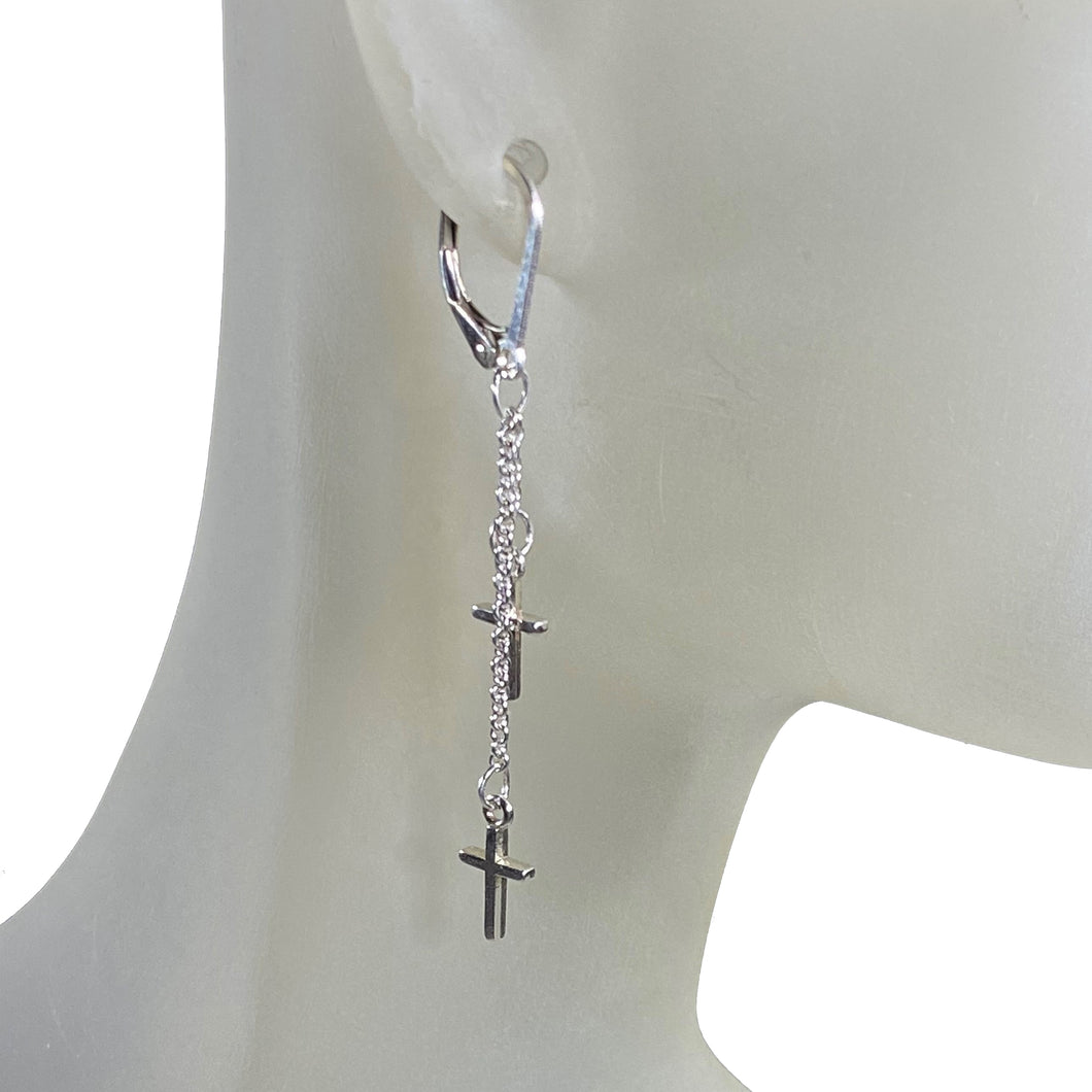 Argentium 935 Sterling Silver Cross Earrings with Argentium Nickel Free Lever Back Ear Wires for Sensitive Ears