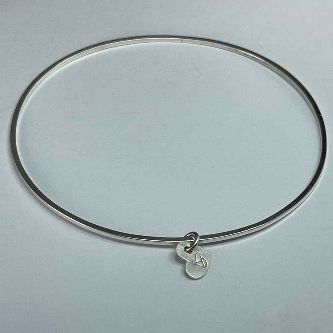 Sterling Silver Bangle with Heart Charm